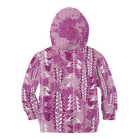 Magenta Hawaii Tapa Pattern Kid Hoodie With Heliconia Vintage Style