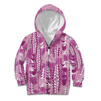 Magenta Hawaii Tapa Pattern Kid Hoodie With Heliconia Vintage Style