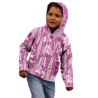 Magenta Hawaii Tapa Pattern Kid Hoodie With Heliconia Vintage Style