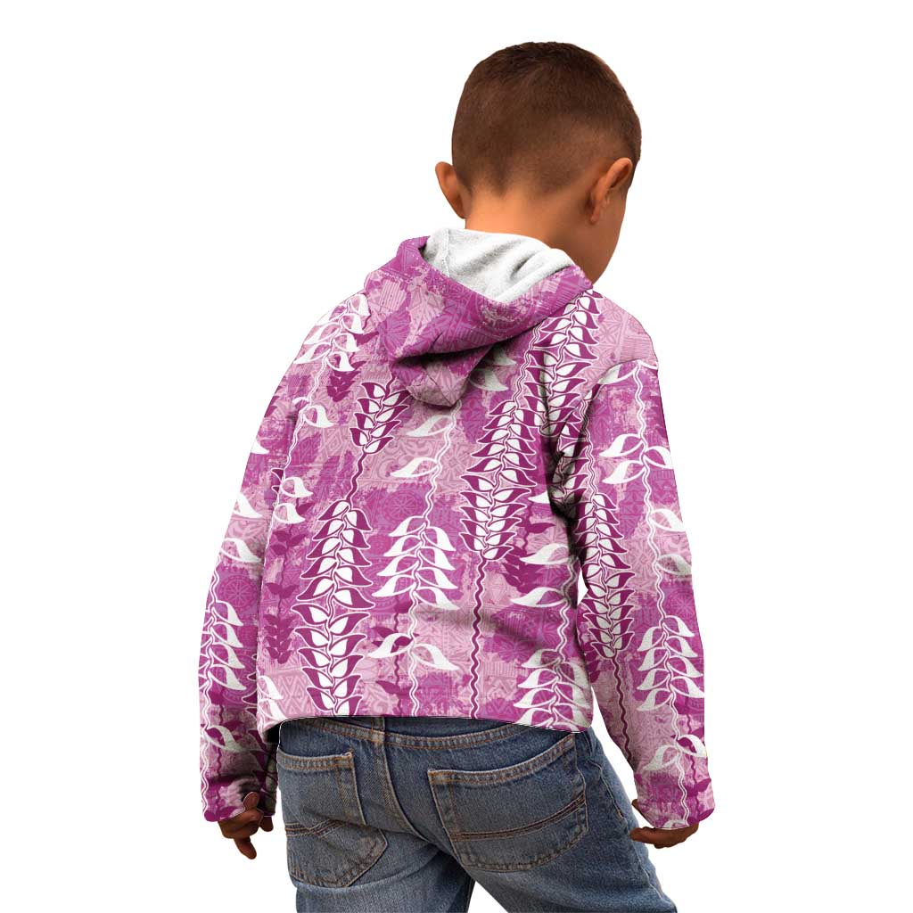 Magenta Hawaii Tapa Pattern Kid Hoodie With Heliconia Vintage Style