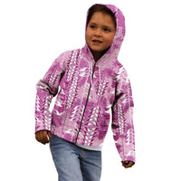 Magenta Hawaii Tapa Pattern Kid Hoodie With Heliconia Vintage Style