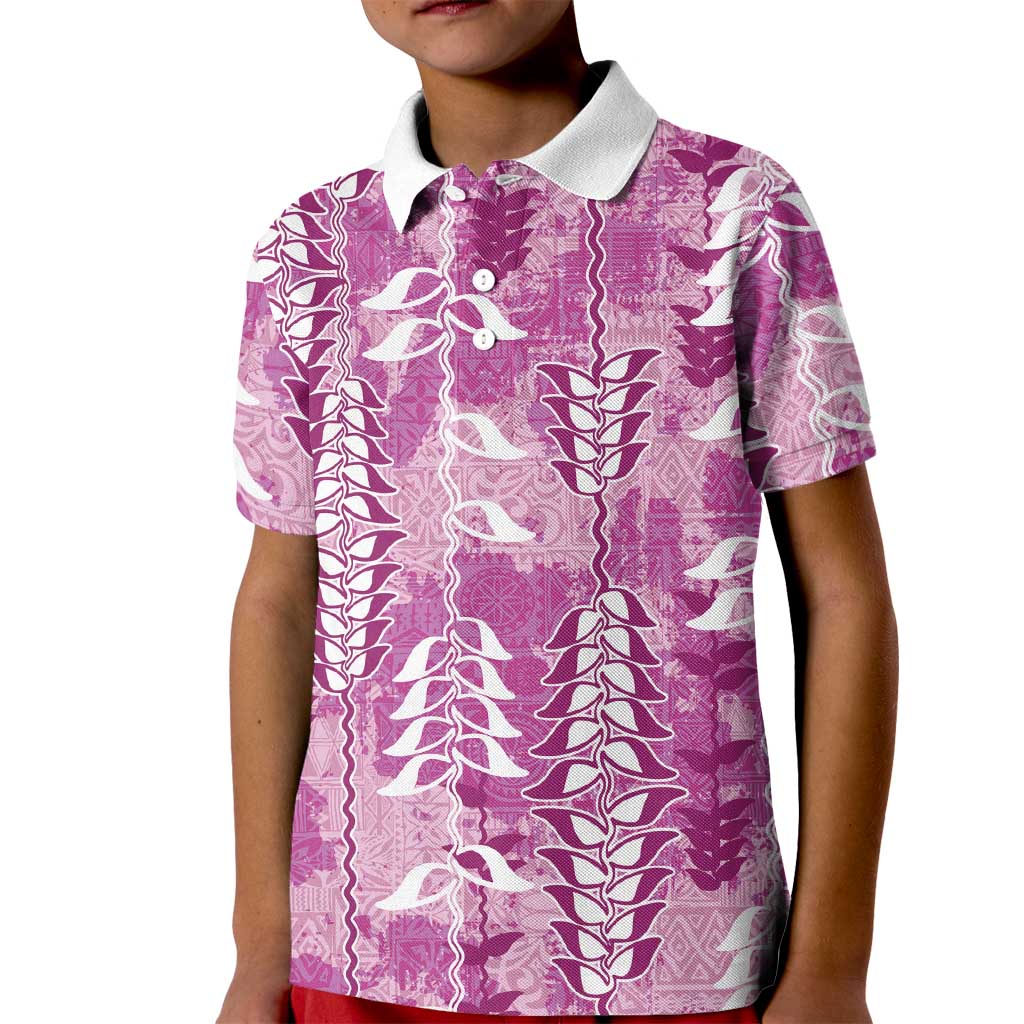 Magenta Hawaii Tapa Pattern Kid Polo Shirt With Heliconia Vintage Style LT05 Kid Magenta - Polynesian Pride
