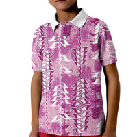 Magenta Hawaii Tapa Pattern Kid Polo Shirt With Heliconia Vintage Style LT05 Kid Magenta - Polynesian Pride