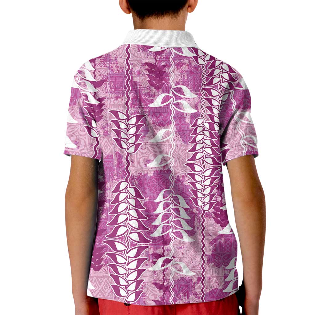 Magenta Hawaii Tapa Pattern Kid Polo Shirt With Heliconia Vintage Style LT05 - Polynesian Pride