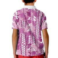 Magenta Hawaii Tapa Pattern Kid Polo Shirt With Heliconia Vintage Style LT05 - Polynesian Pride