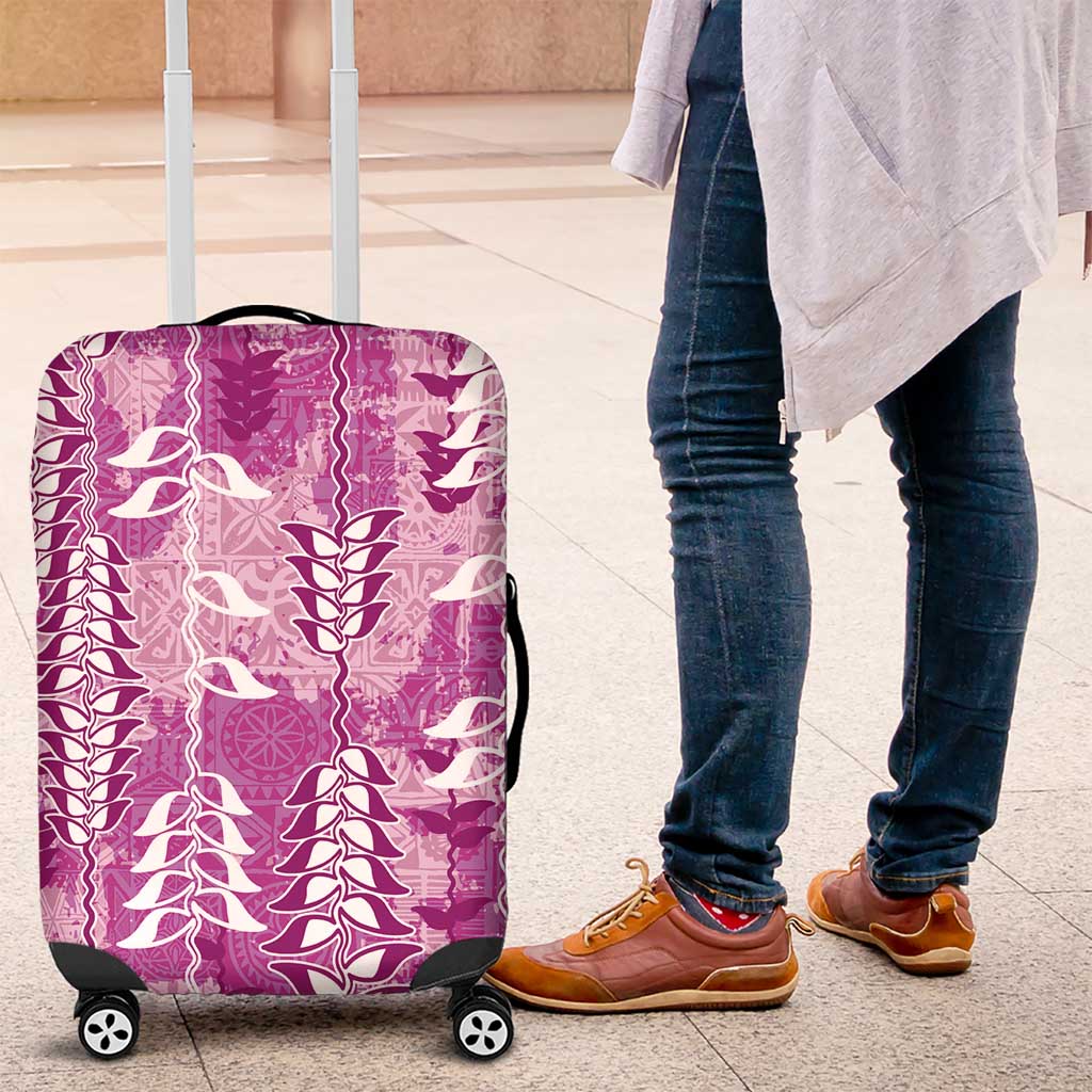 Magenta Hawaii Tapa Pattern Luggage Cover With Heliconia Vintage Style