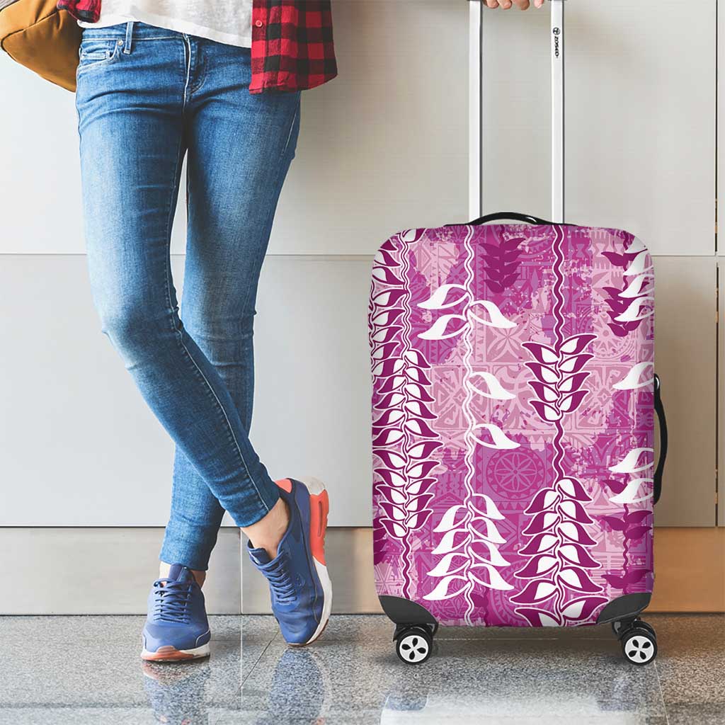 Magenta Hawaii Tapa Pattern Luggage Cover With Heliconia Vintage Style