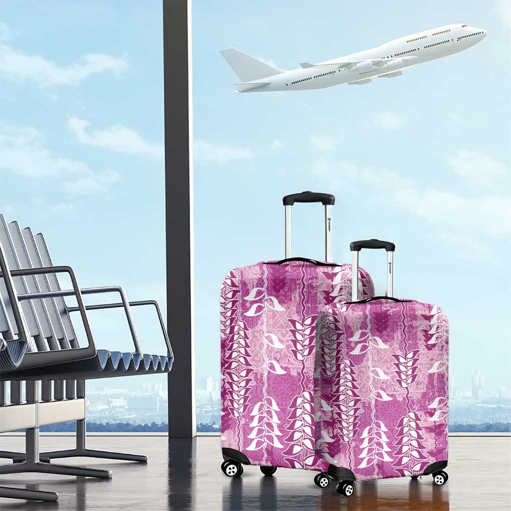 Magenta Hawaii Tapa Pattern Luggage Cover With Heliconia Vintage Style