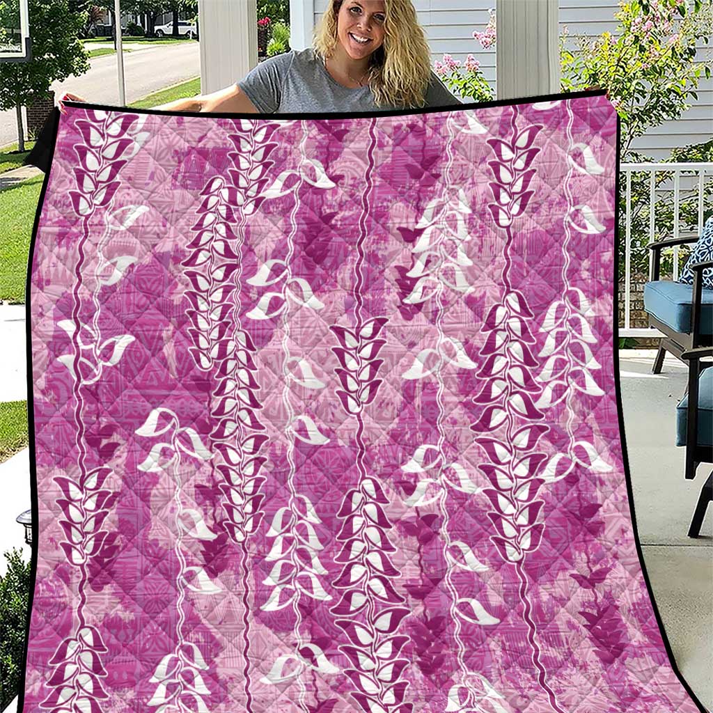 Magenta Hawaii Tapa Pattern Quilt With Heliconia Vintage Style