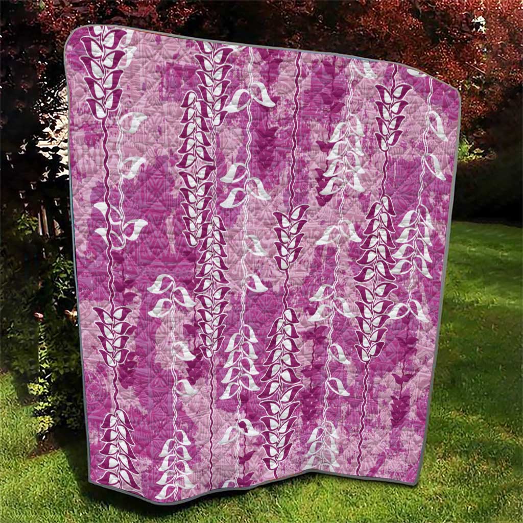 Magenta Hawaii Tapa Pattern Quilt With Heliconia Vintage Style