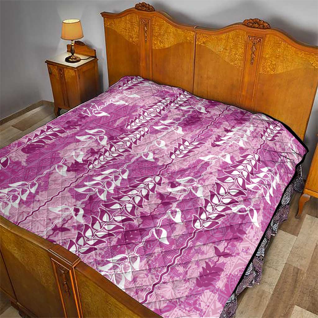 Magenta Hawaii Tapa Pattern Quilt With Heliconia Vintage Style