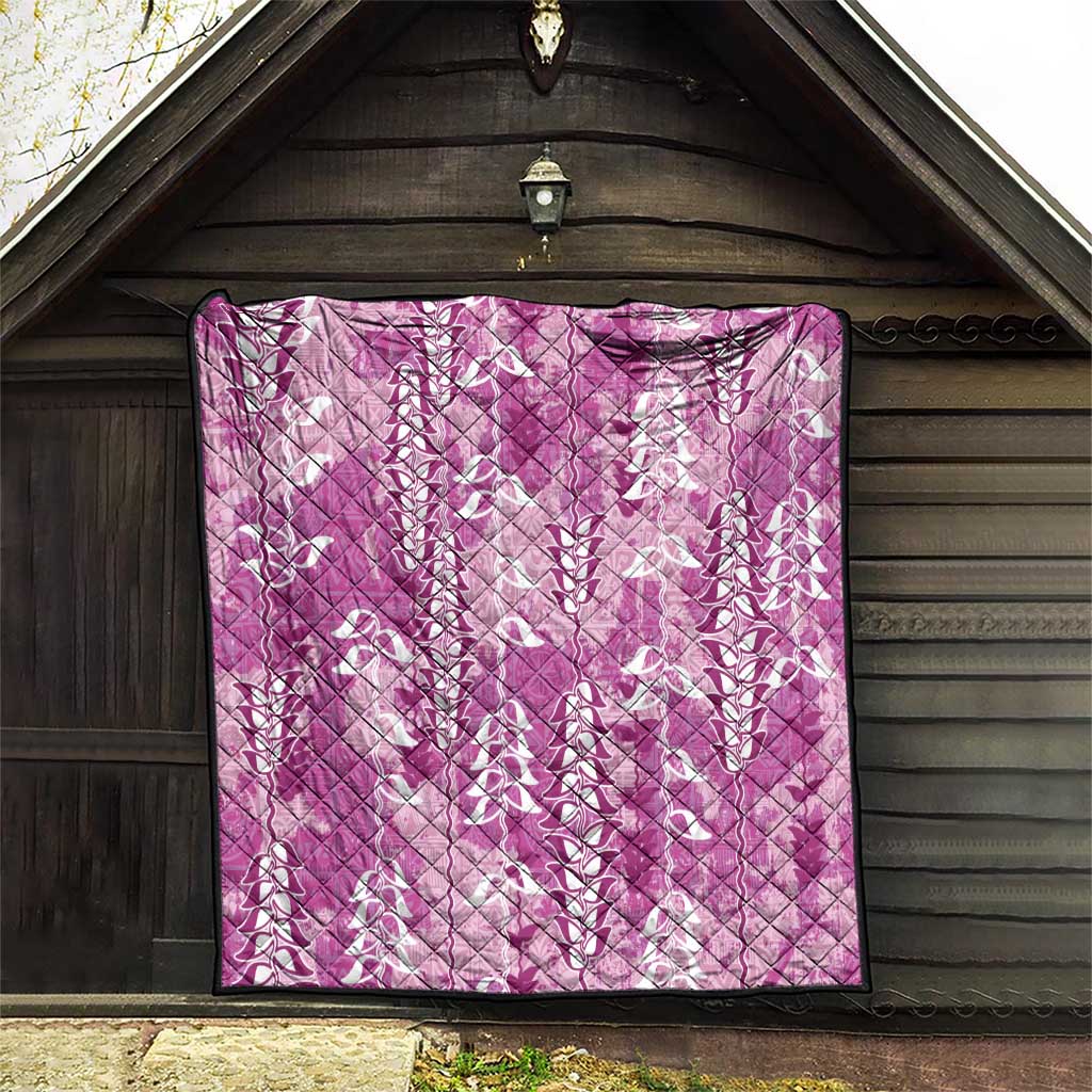 Magenta Hawaii Tapa Pattern Quilt With Heliconia Vintage Style