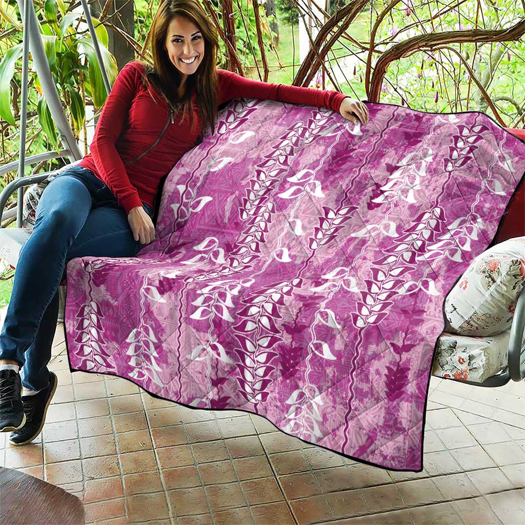 Magenta Hawaii Tapa Pattern Quilt With Heliconia Vintage Style
