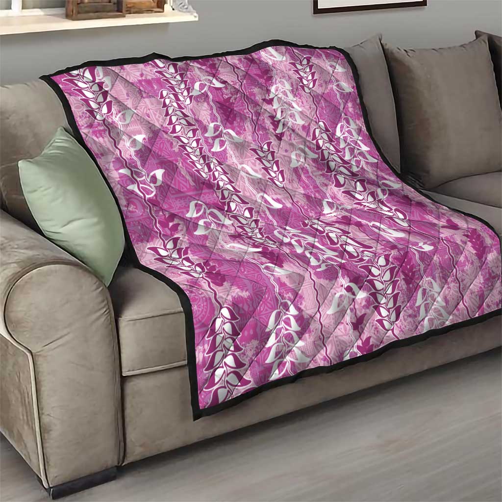 Magenta Hawaii Tapa Pattern Quilt With Heliconia Vintage Style