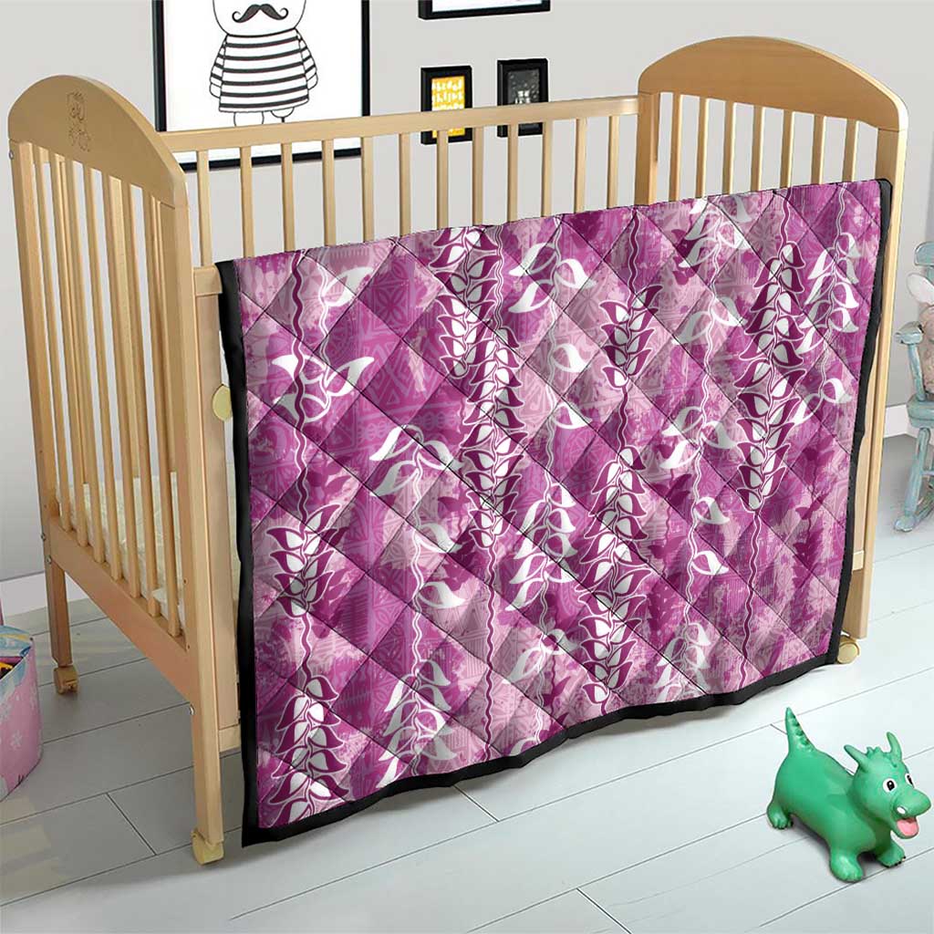 Magenta Hawaii Tapa Pattern Quilt With Heliconia Vintage Style