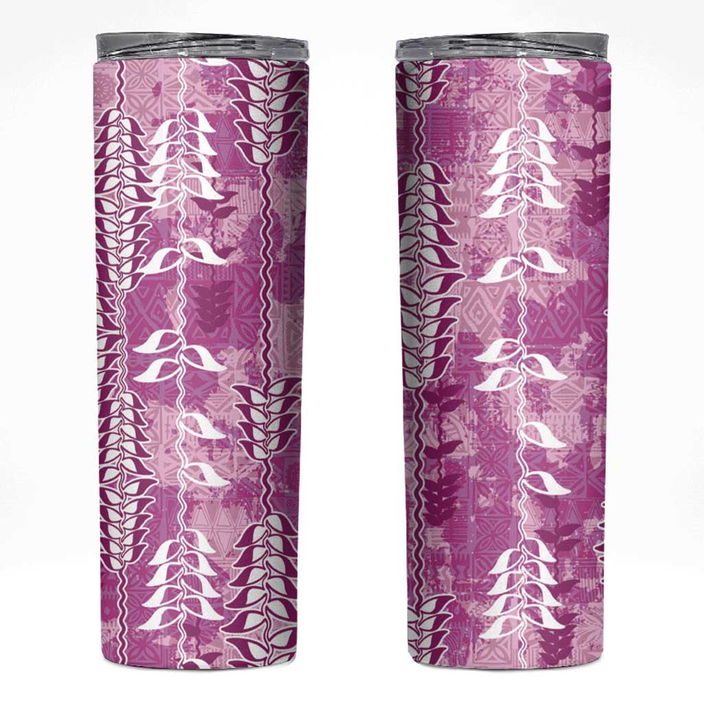 Magenta Hawaii Tapa Pattern Skinny Tumbler With Heliconia Vintage Style