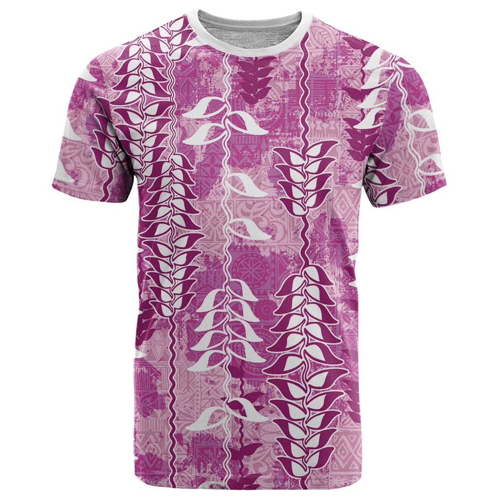Magenta Hawaii Tapa Pattern T Shirt With Heliconia Vintage Style