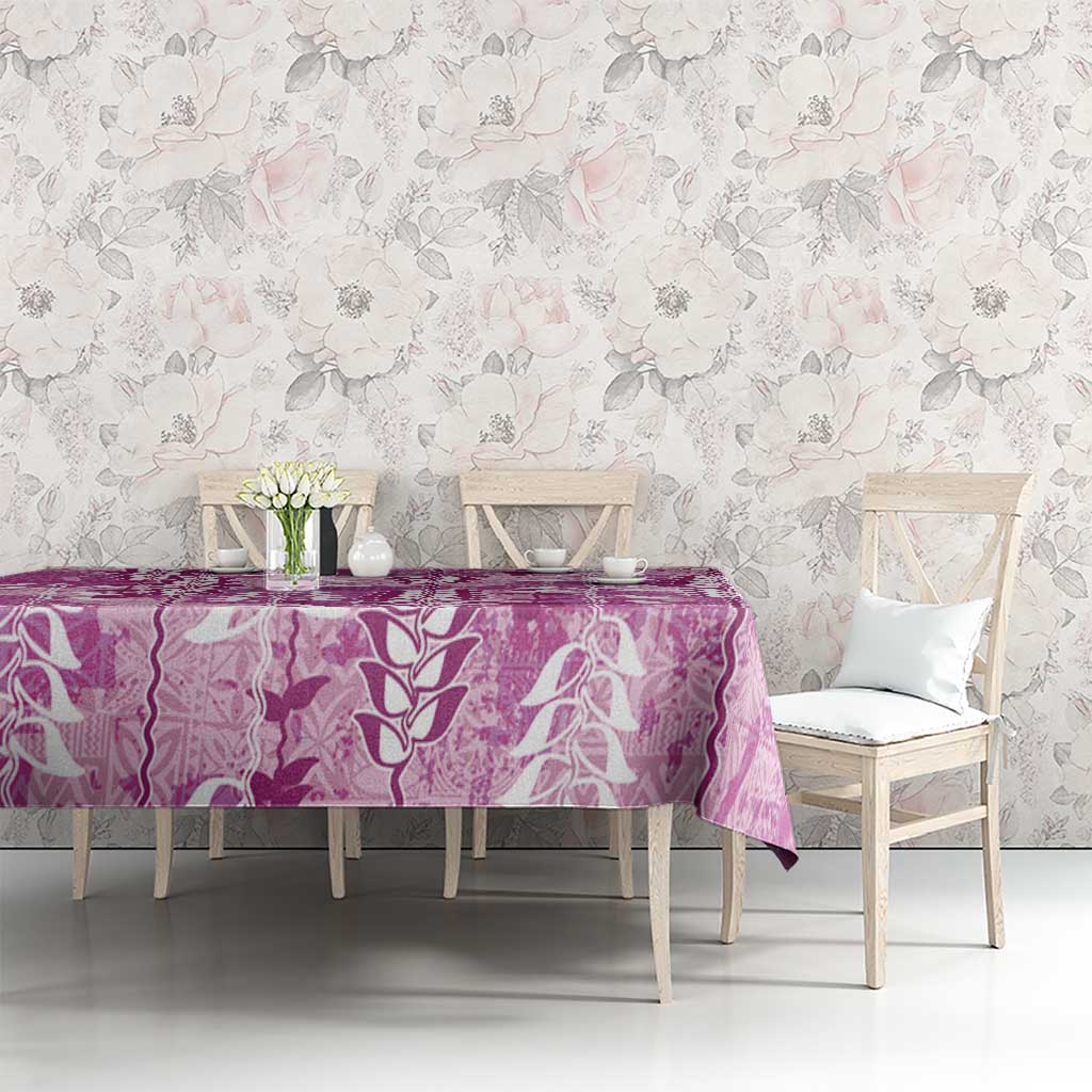Magenta Hawaii Tapa Pattern Tablecloth With Heliconia Vintage Style LT05 - Polynesian Pride