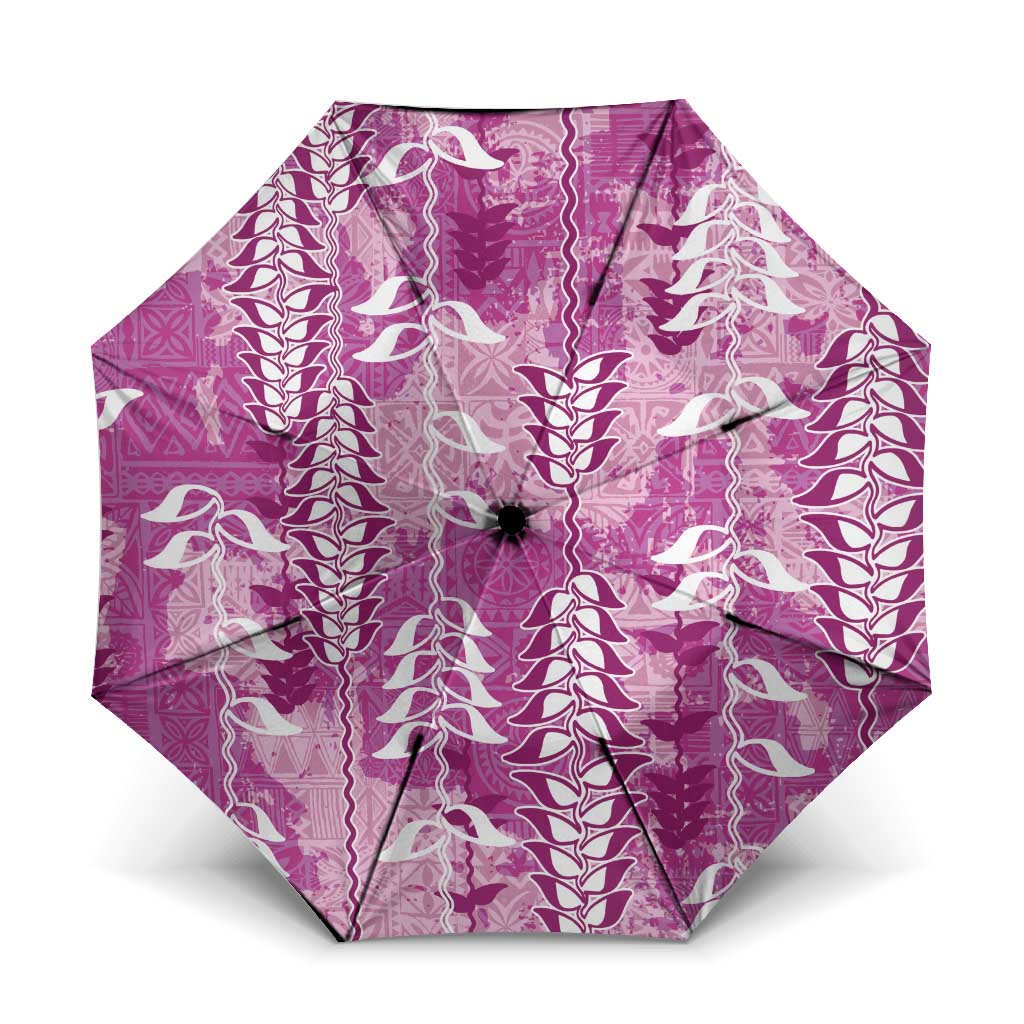 Magenta Hawaii Tapa Pattern Umbrella With Heliconia Vintage Style