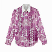Magenta Hawaii Tapa Pattern Women Casual Shirt With Heliconia Vintage Style