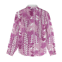 Magenta Hawaii Tapa Pattern Women Casual Shirt With Heliconia Vintage Style