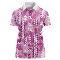 Magenta Hawaii Tapa Pattern Women Polo Shirt With Heliconia Vintage Style LT05 Female Magenta - Polynesian Pride