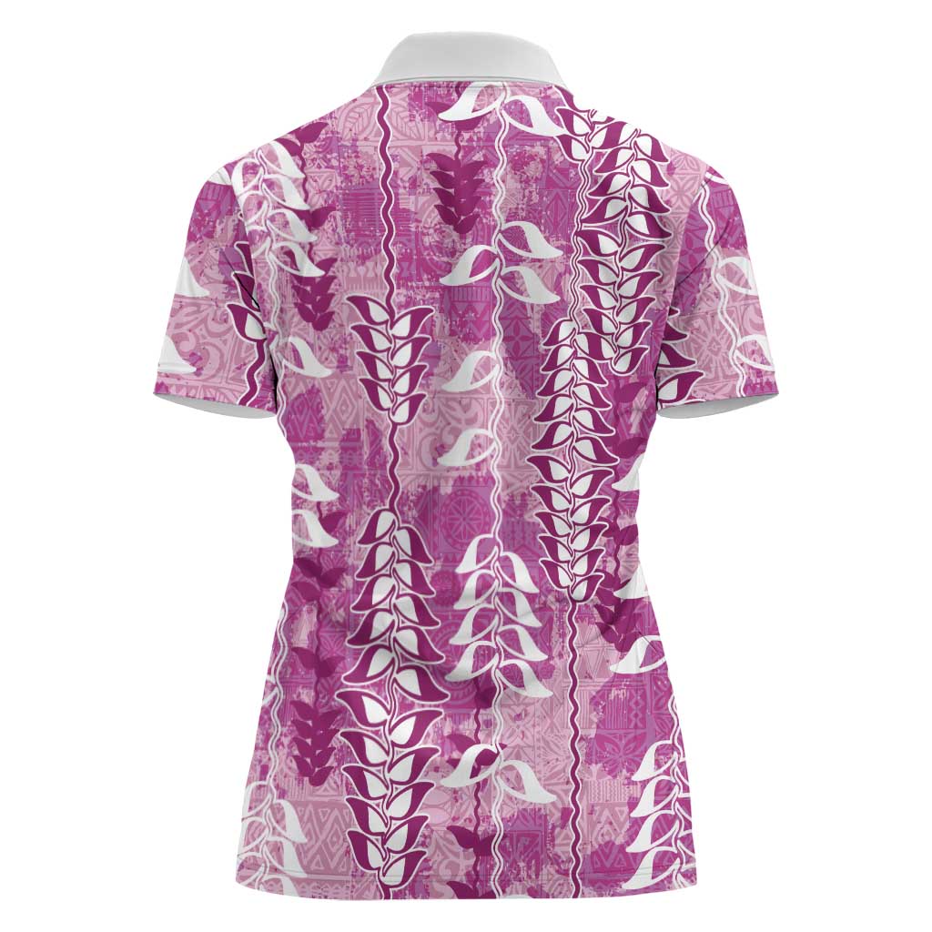 Magenta Hawaii Tapa Pattern Women Polo Shirt With Heliconia Vintage Style LT05 - Polynesian Pride
