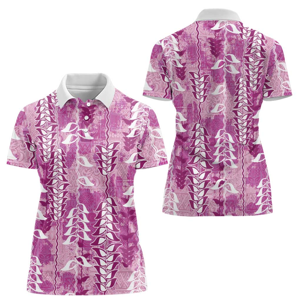 Magenta Hawaii Tapa Pattern Women Polo Shirt With Heliconia Vintage Style LT05 - Polynesian Pride