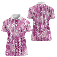 Magenta Hawaii Tapa Pattern Women Polo Shirt With Heliconia Vintage Style LT05 - Polynesian Pride