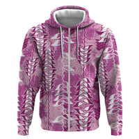 Magenta Hawaii Tapa Pattern Zip Hoodie With Heliconia Vintage Style LT05 Zip Hoodie Magenta - Polynesian Pride