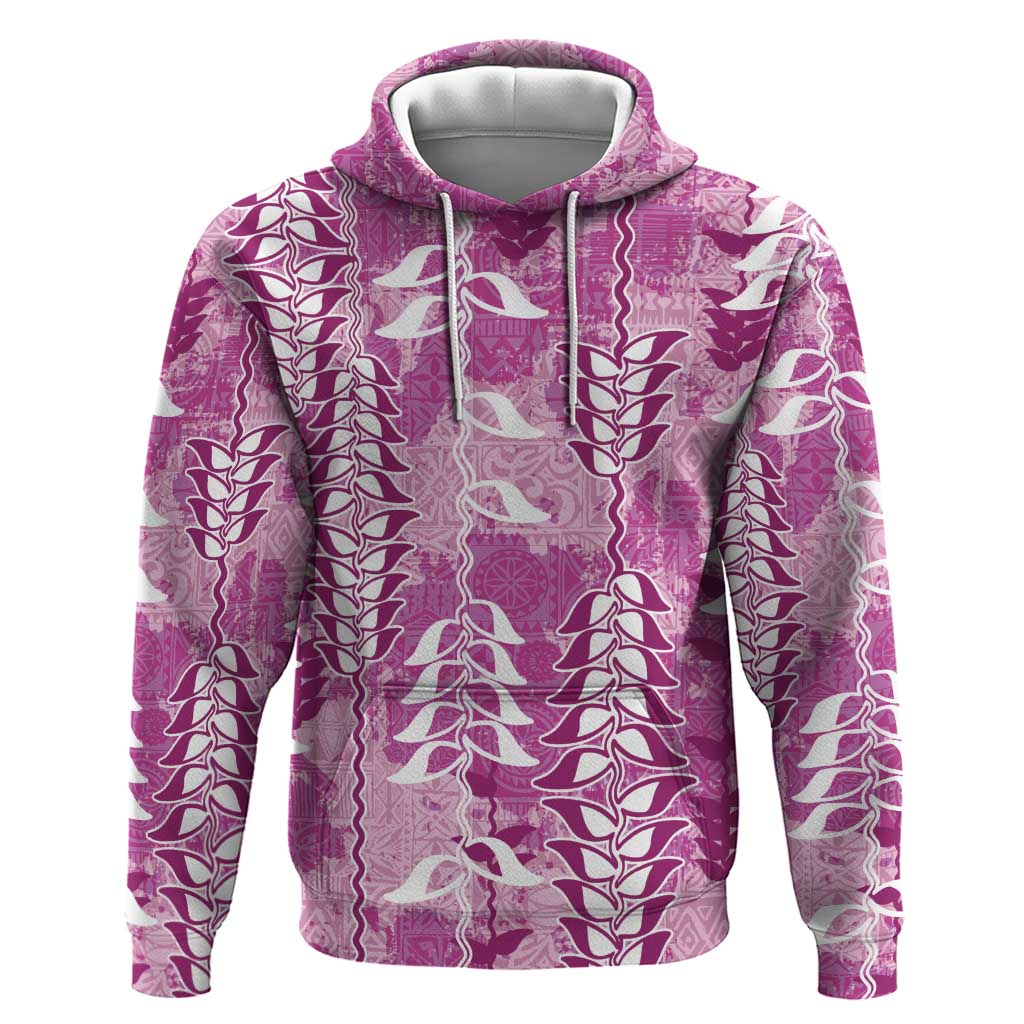 Magenta Hawaii Tapa Pattern Zip Hoodie With Heliconia Vintage Style LT05 Pullover Hoodie Magenta - Polynesian Pride