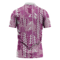 Magenta Hawaii Tapa Pattern Zipper Polo Shirt With Heliconia Vintage Style