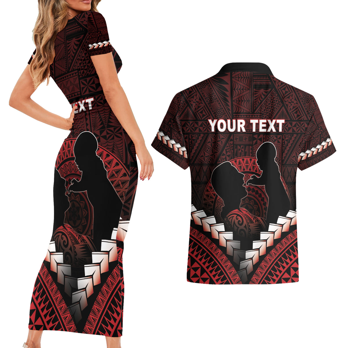 Personalised Tonga Happy Father's Day Couples Matching Short Sleeve Bodycon Dress and Hawaiian Shirt Ofa Lahi Atu Dad Polynesian Tribal