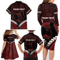 Personalised Tonga Happy Father's Day Family Matching Long Sleeve Bodycon Dress and Hawaiian Shirt Ofa Lahi Atu Dad Polynesian Tribal