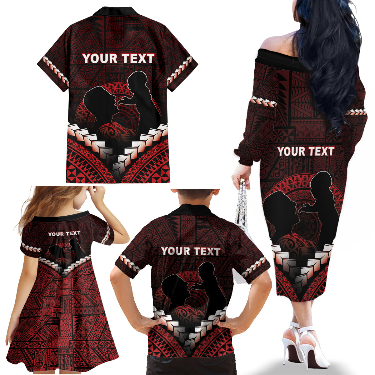 Personalised Tonga Happy Father's Day Family Matching Off The Shoulder Long Sleeve Dress and Hawaiian Shirt Ofa Lahi Atu Dad Polynesian Tribal