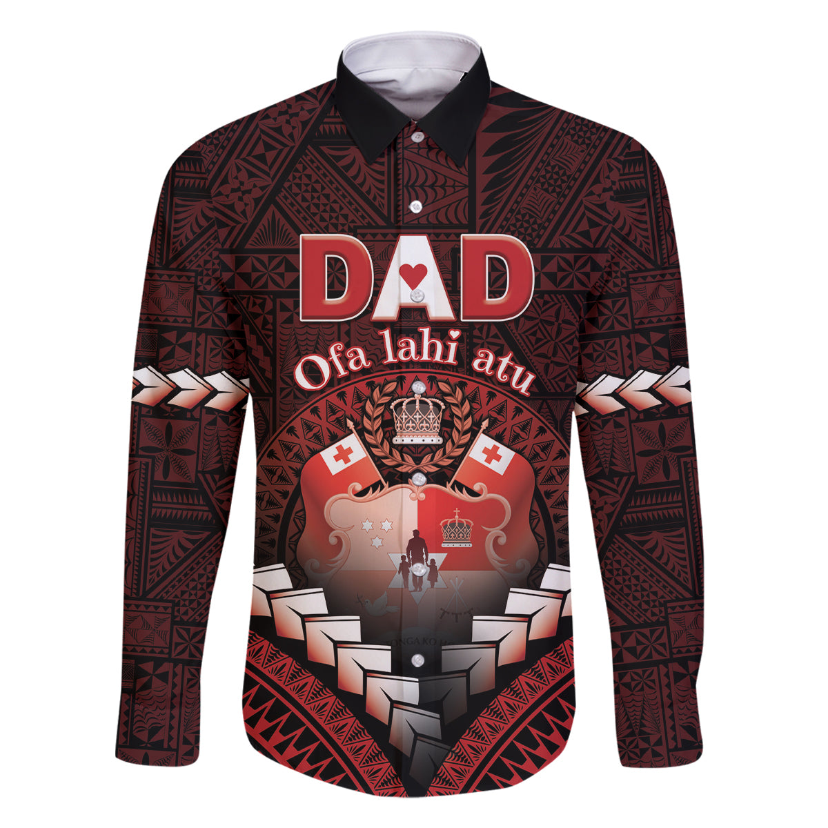 Personalised Tonga Happy Father's Day Family Matching Off The Shoulder Long Sleeve Dress and Hawaiian Shirt Ofa Lahi Atu Dad Polynesian Tribal