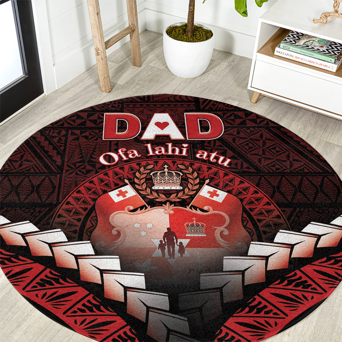 Tonga Happy Father's Day Round Carpet Ofa Lahi Atu Dad Polynesian Tribal LT05 Red - Polynesian Pride