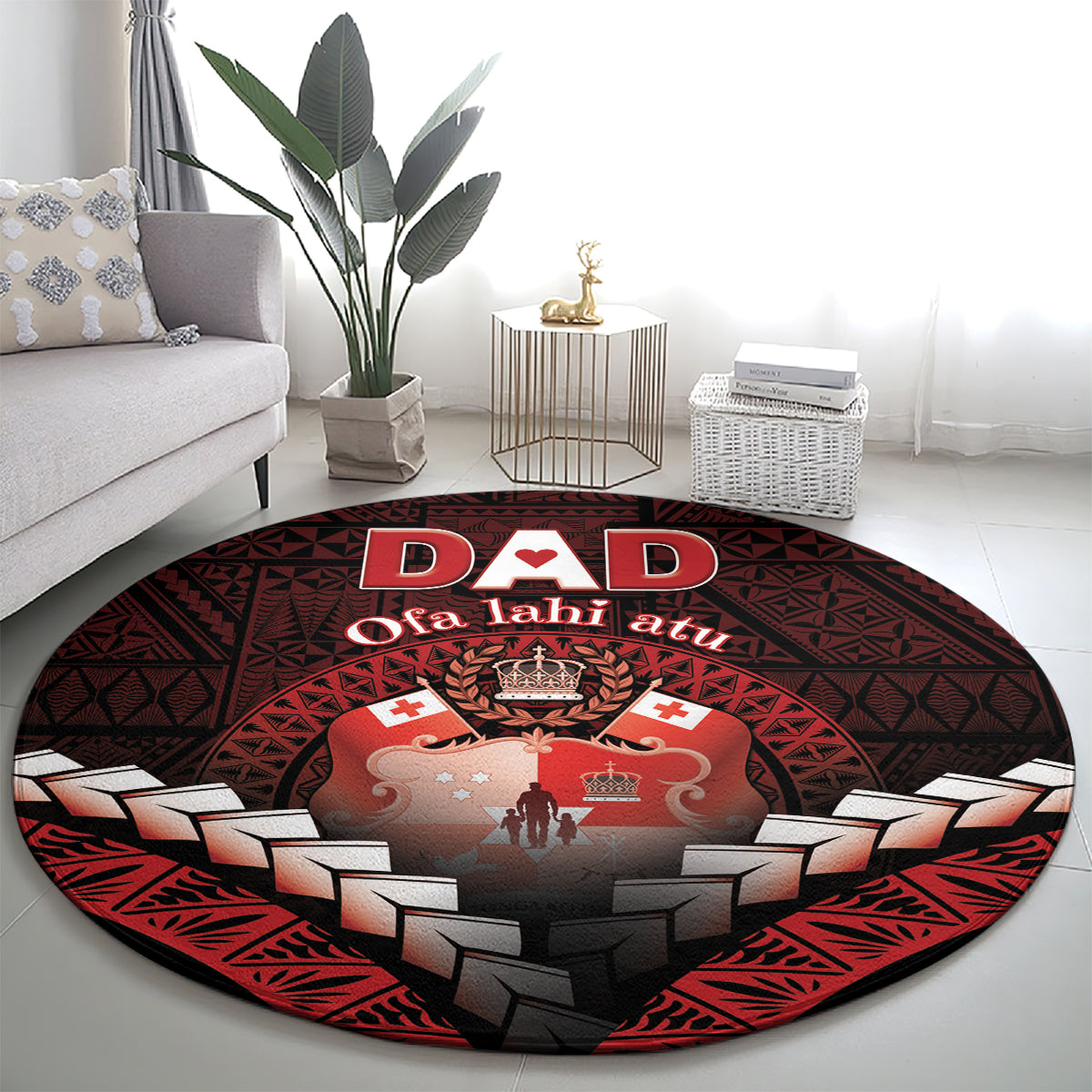 Tonga Happy Father's Day Round Carpet Ofa Lahi Atu Dad Polynesian Tribal LT05 - Polynesian Pride