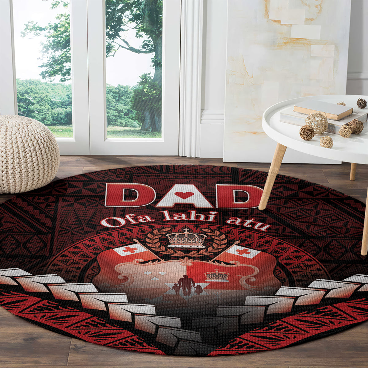 Tonga Happy Father's Day Round Carpet Ofa Lahi Atu Dad Polynesian Tribal LT05 - Polynesian Pride