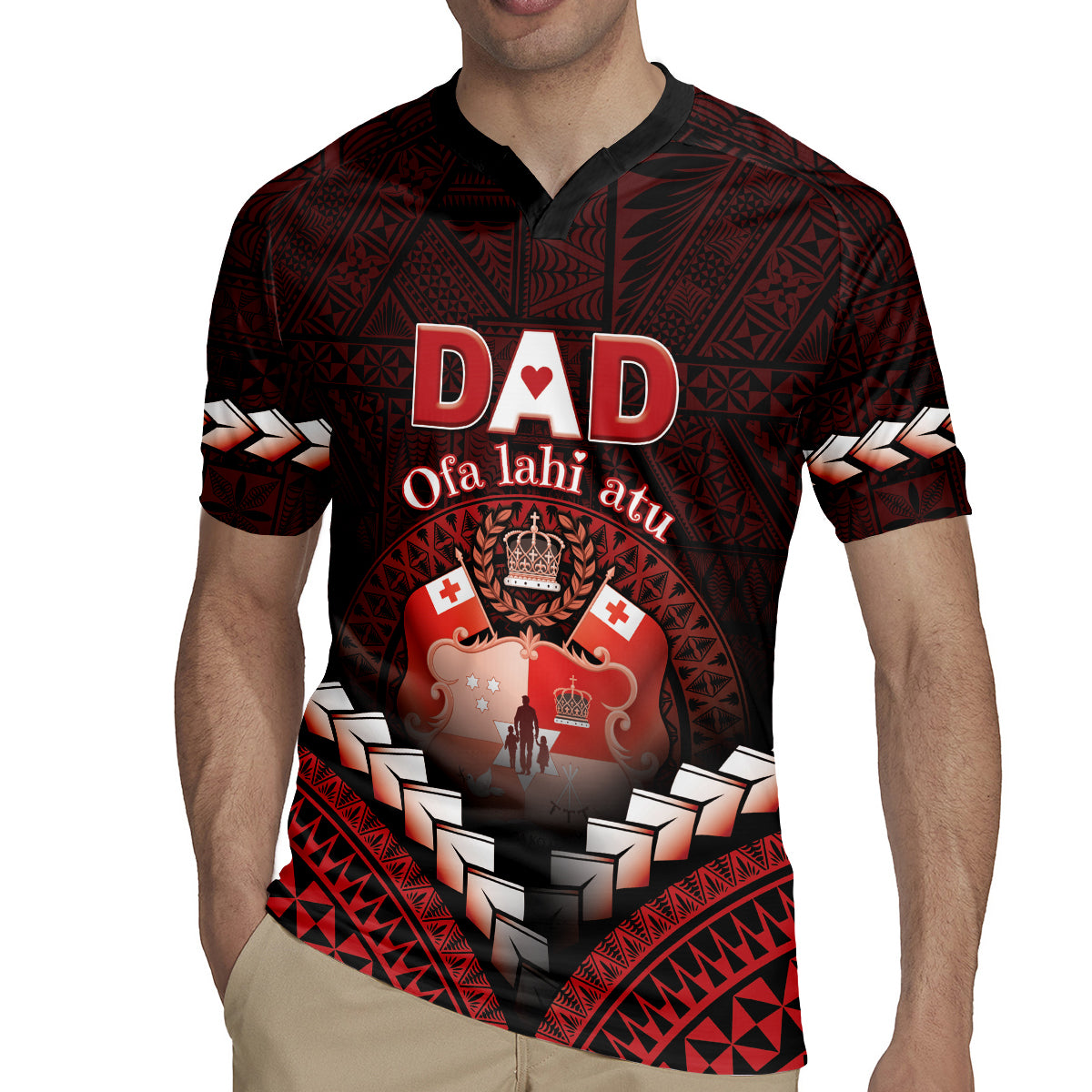 Personalised Tonga Happy Father's Day Rugby Jersey Ofa Lahi Atu Dad Polynesian Tribal