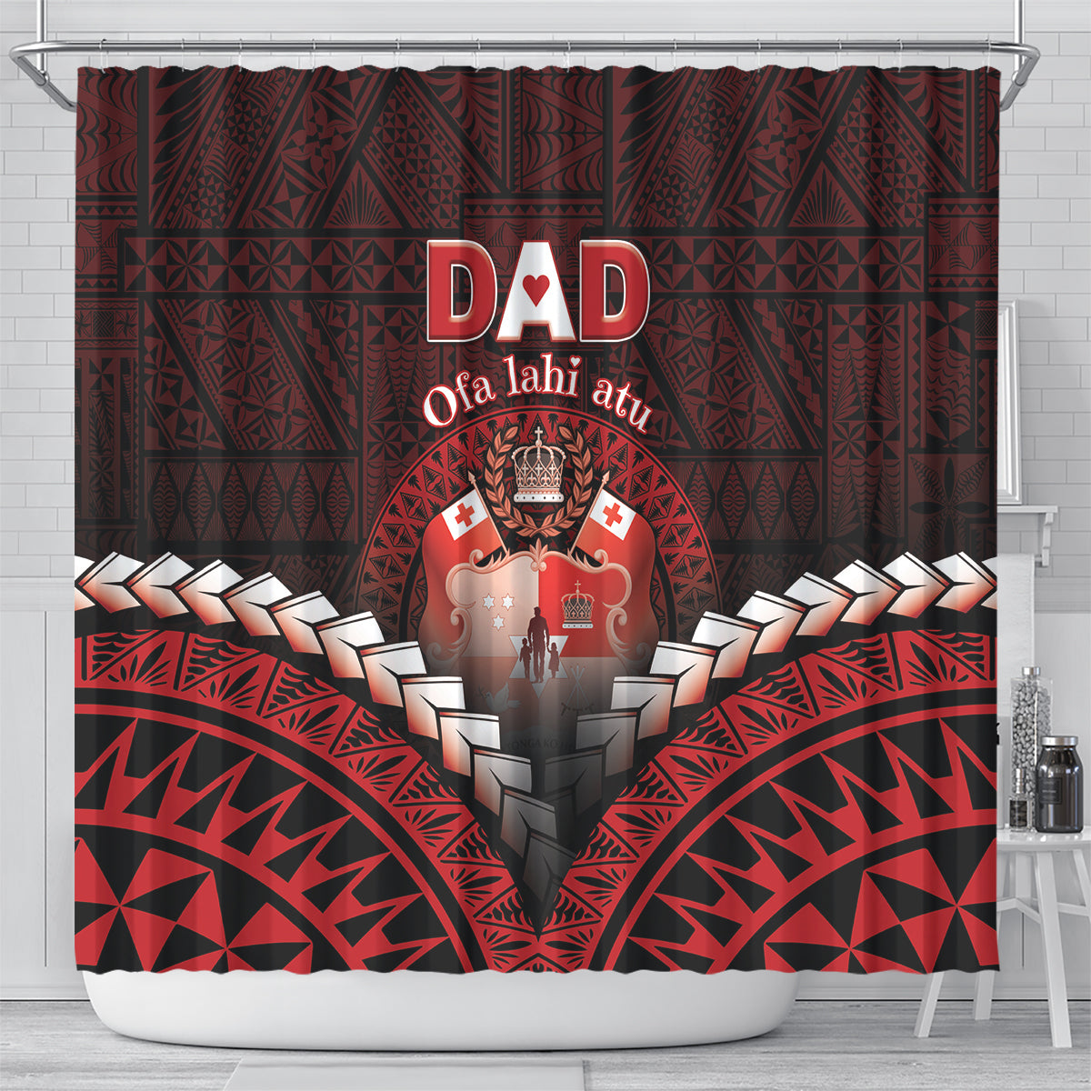 Tonga Happy Father's Day Shower Curtain Ofa Lahi Atu Dad Polynesian Tribal