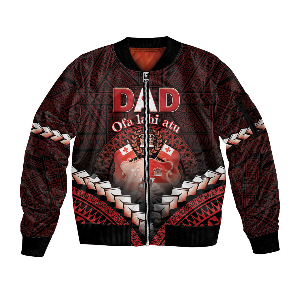 Personalised Tonga Happy Father's Day Sleeve Zip Bomber Jacket Ofa Lahi Atu Dad Polynesian Tribal