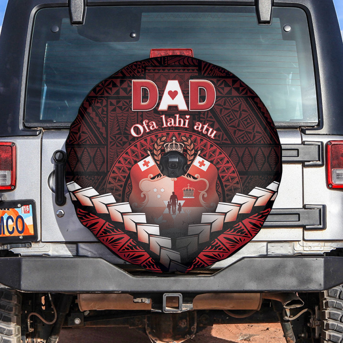 Tonga Happy Father's Day Spare Tire Cover Ofa Lahi Atu Dad Polynesian Tribal LT05 Red - Polynesian Pride