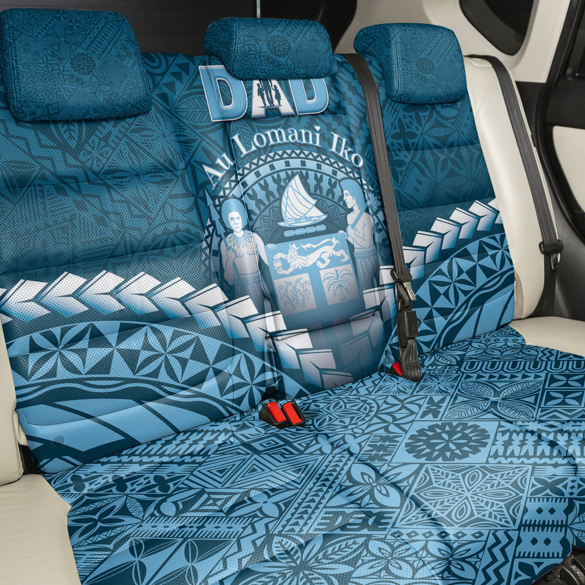 Fiji Happy Father's Day Back Car Seat Cover Au Lomani Iko Dad Polynesian Tribal