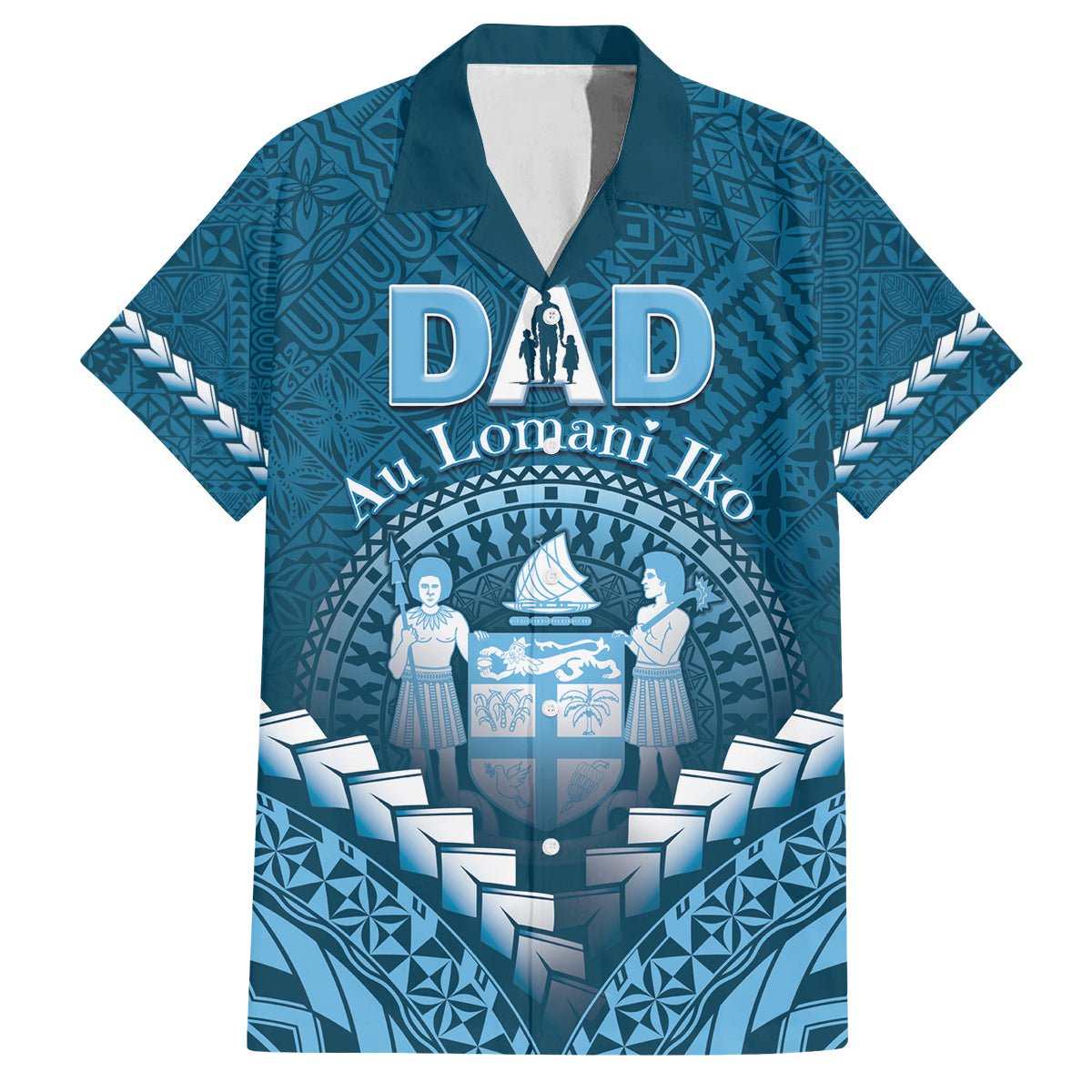 Personalised Fiji Happy Father's Day Family Matching Off The Shoulder Long Sleeve Dress and Hawaiian Shirt Au Lomani Iko Dad Polynesian Tribal