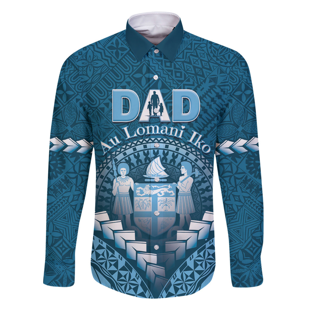 Personalised Fiji Happy Father's Day Family Matching Off The Shoulder Long Sleeve Dress and Hawaiian Shirt Au Lomani Iko Dad Polynesian Tribal