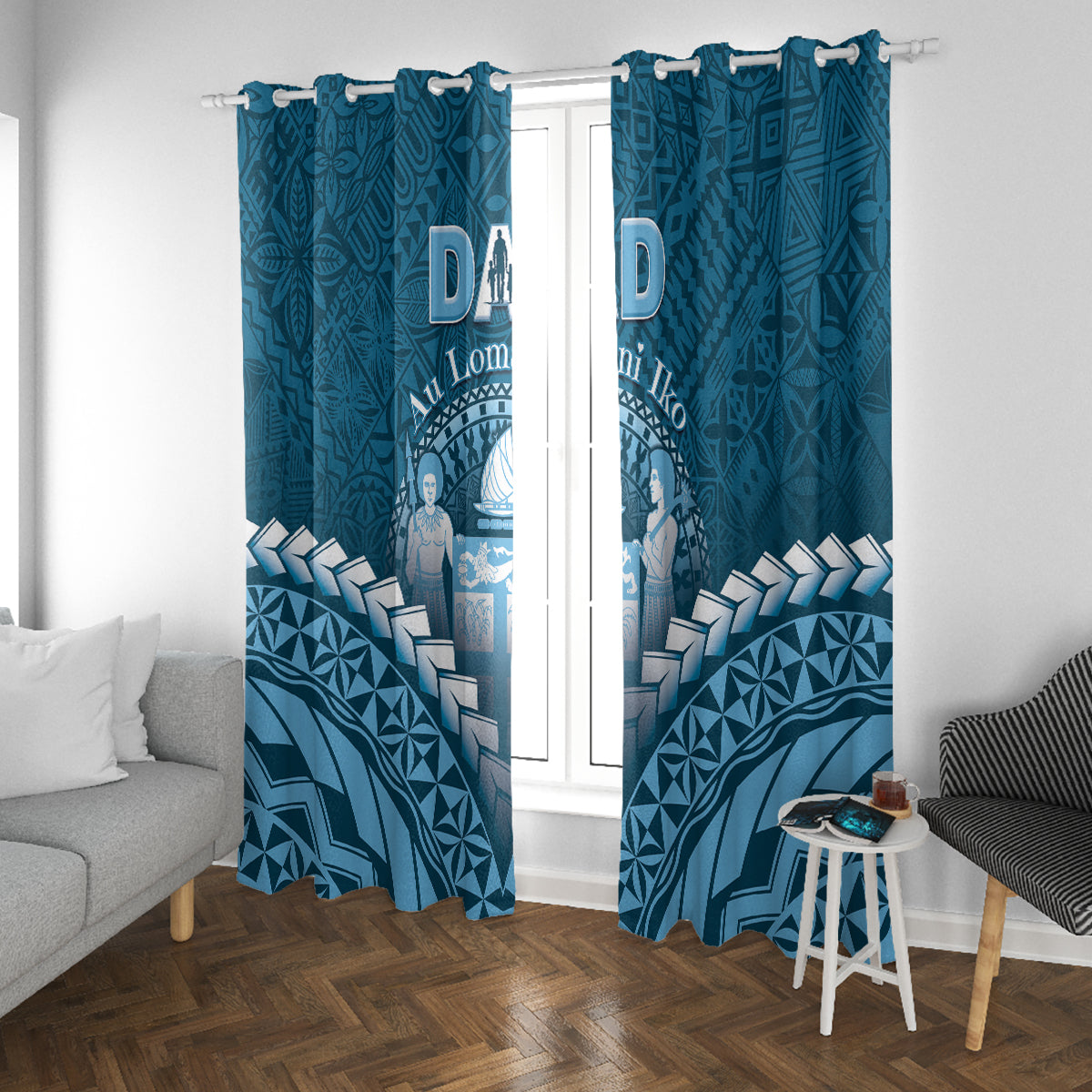 Fiji Happy Father's Day Window Curtain Au Lomani Iko Dad Polynesian Tribal