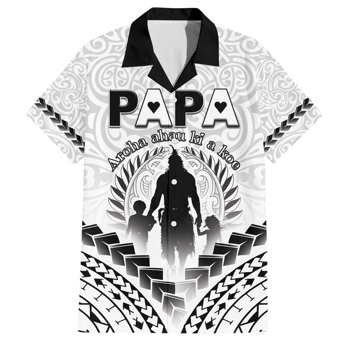 Personalised New Zealand Happy Father's Day Family Matching Off Shoulder Short Dress and Hawaiian Shirt Aroha Ahau Ki A Koe Papa Polynesian Tribal