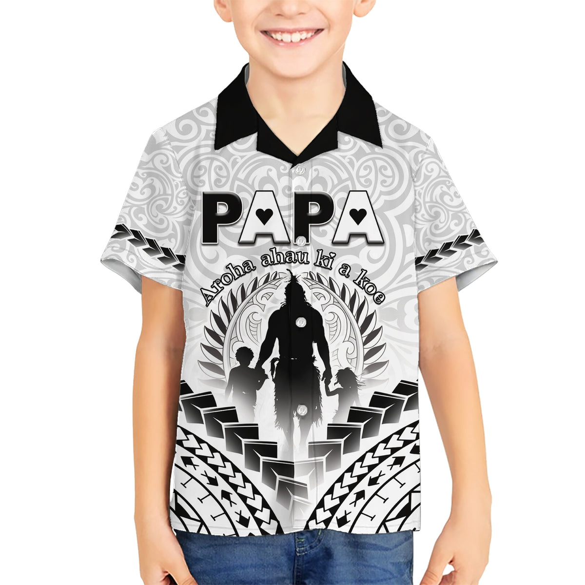 Personalised New Zealand Happy Father's Day Hawaiian Shirt Aroha Ahau Ki A Koe Papa Polynesian Tribal