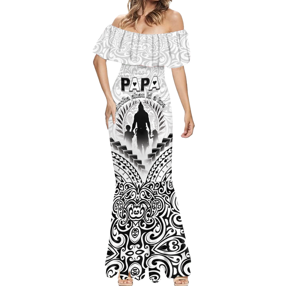 Personalised New Zealand Happy Father's Day Mermaid Dress Aroha Ahau Ki A Koe Papa Polynesian Tribal
